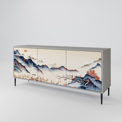 JAPANESE LANDSCAPE 3-Door Sideboard in Grey Finish