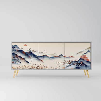 JAPANESE LANDSCAPE 3-Door Sideboard in Grey Finish