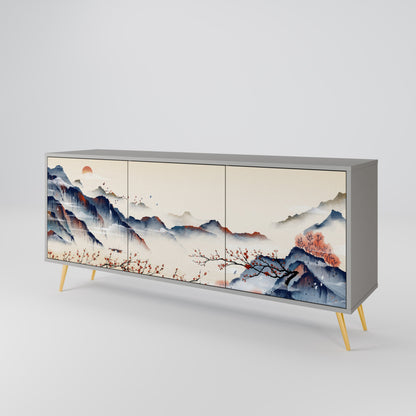 JAPANESE LANDSCAPE 3-Door Sideboard in Grey Finish