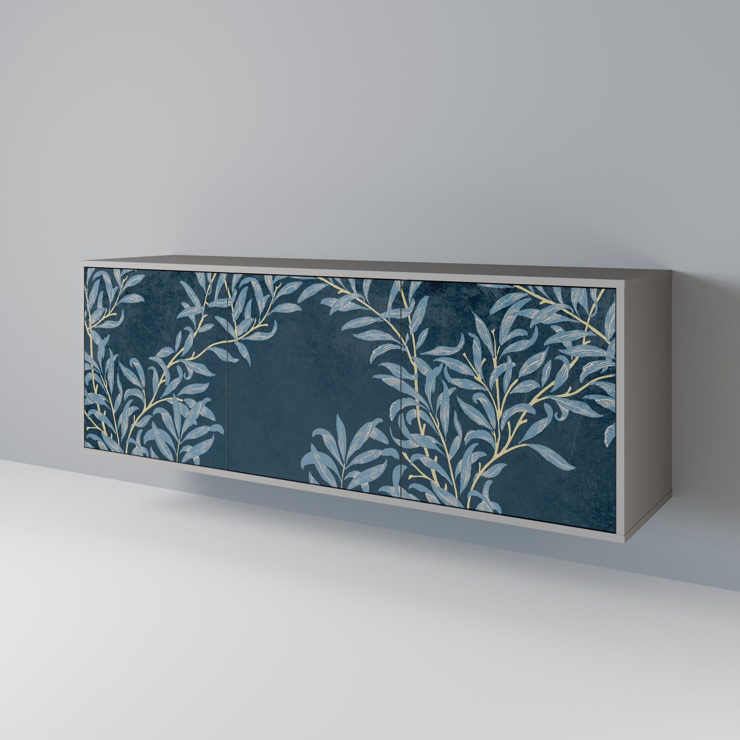 BLUE LEAVES 3-Door Sideboard in Grey Finish