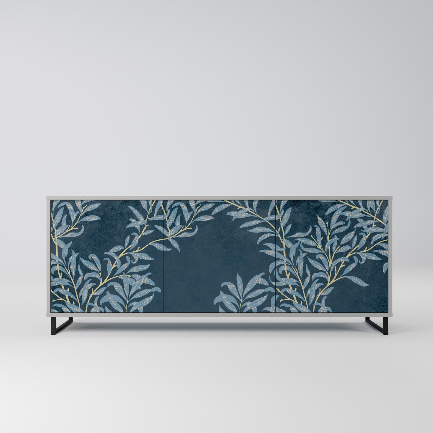 BLUE LEAVES 3-Door Sideboard in Grey Finish