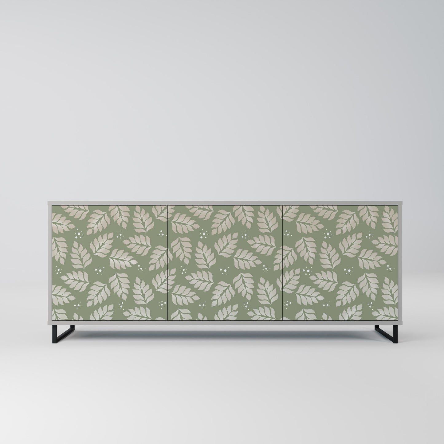 LEAVES ON GREEN 3-Door Sideboard in Grey Finish