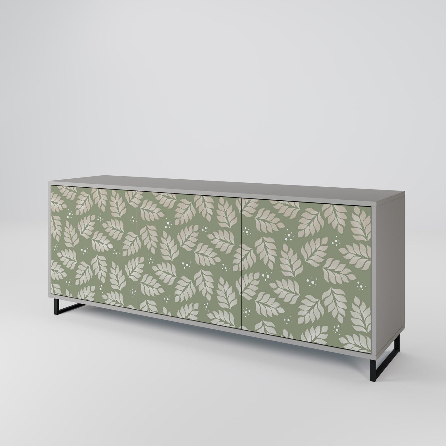 LEAVES ON GREEN 3-Door Sideboard in Grey Finish