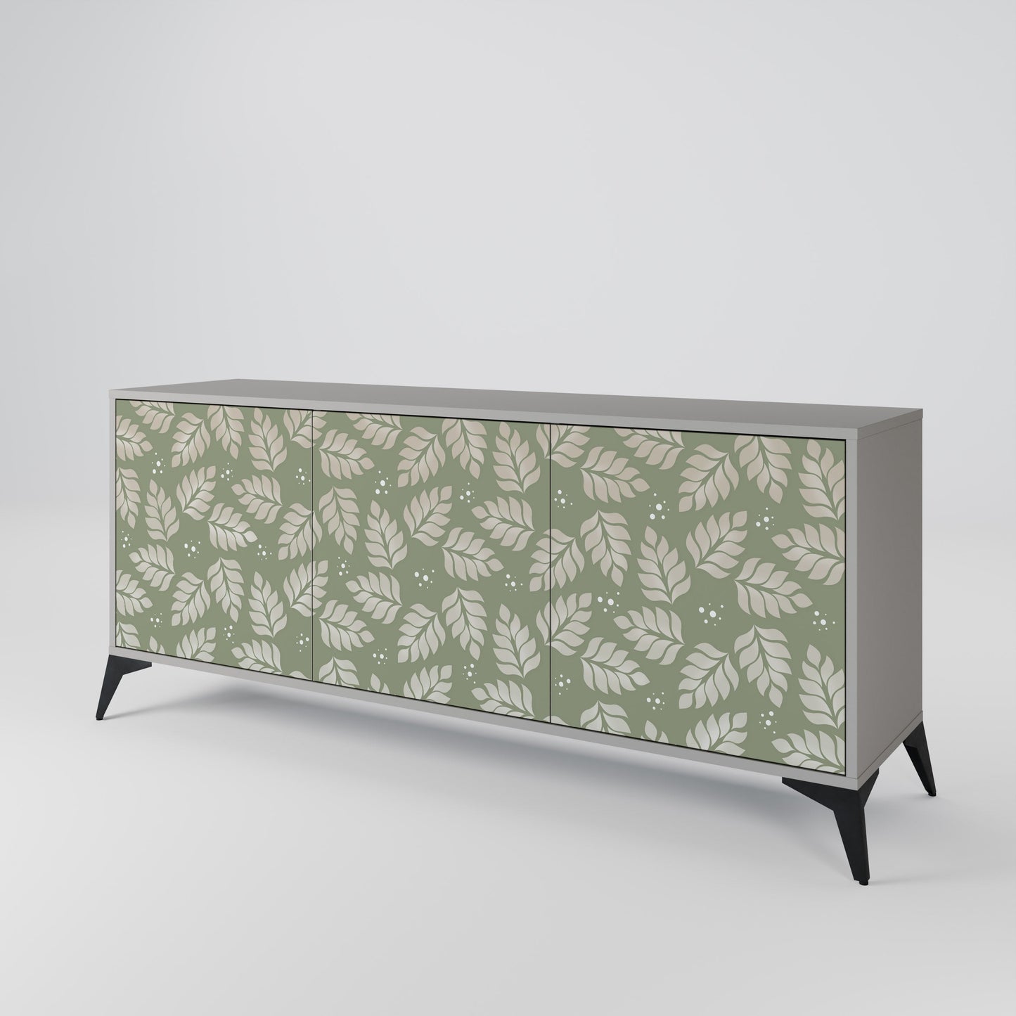 LEAVES ON GREEN 3-Door Sideboard in Grey Finish