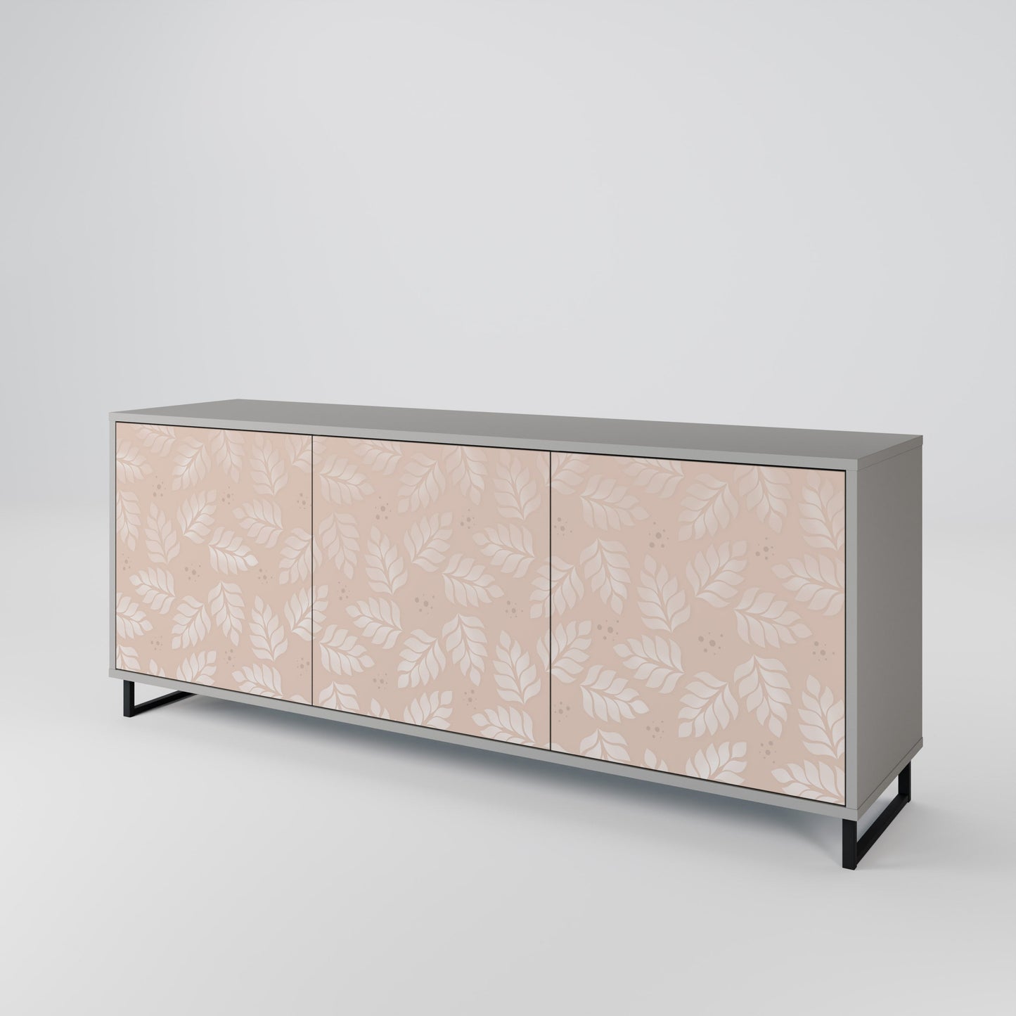 LEAVES ON BEIGE 3-Door Sideboard in Grey Finish