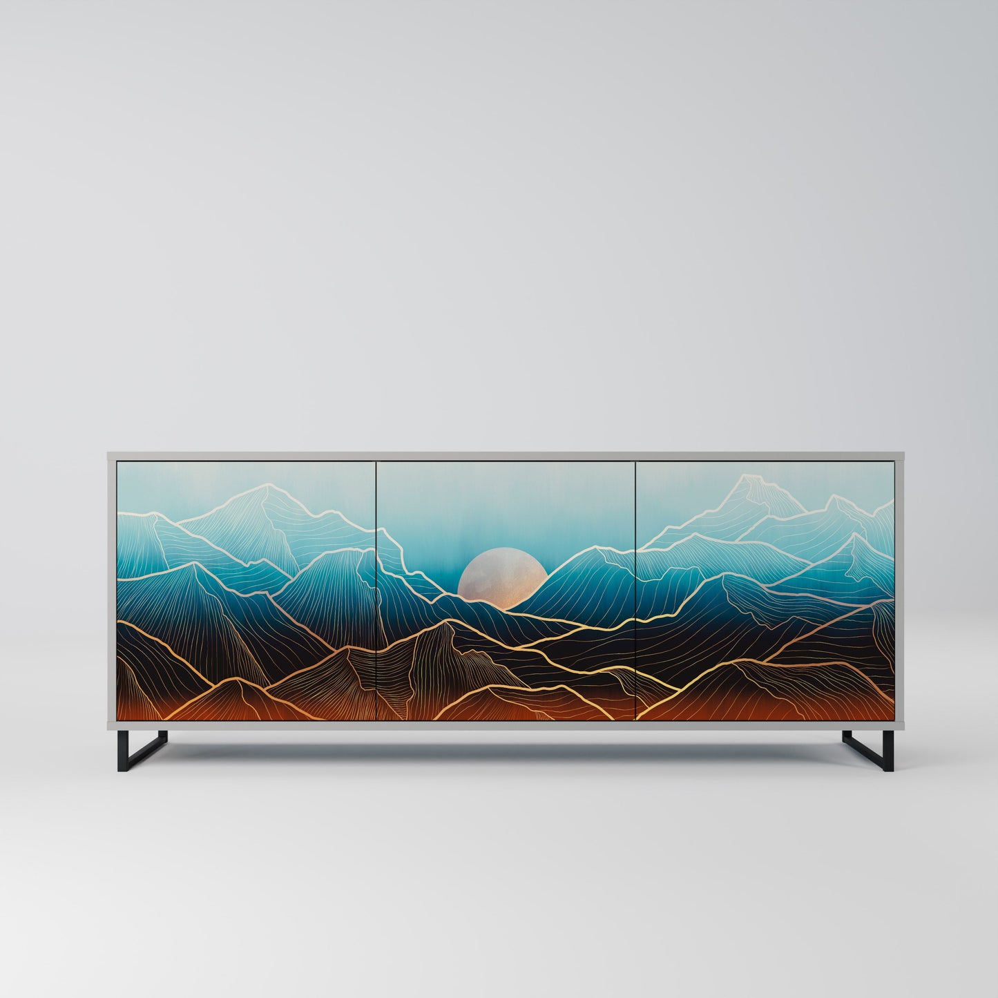 LUNAR SECRETS 3-Door Sideboard in Grey Finish