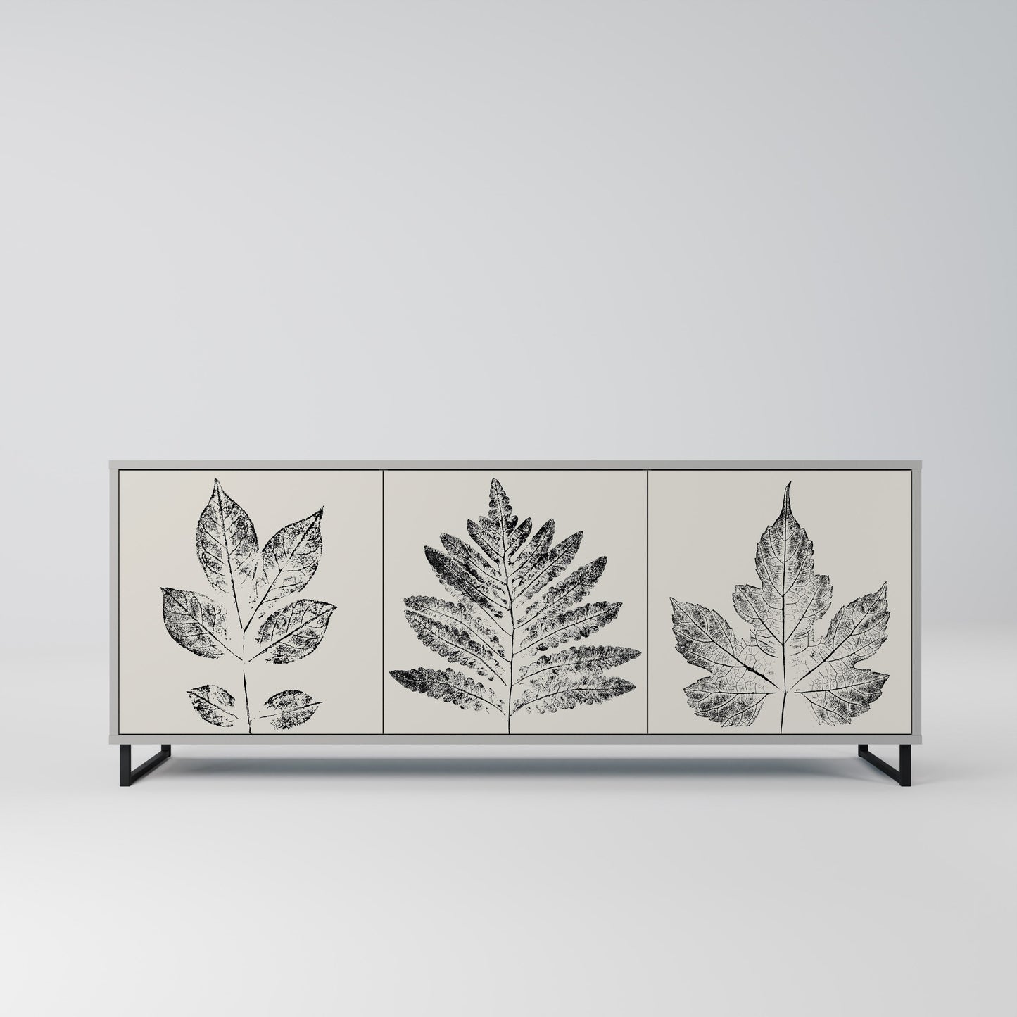 LEAFY STAMPS 3-Door Sideboard in Grey Finish