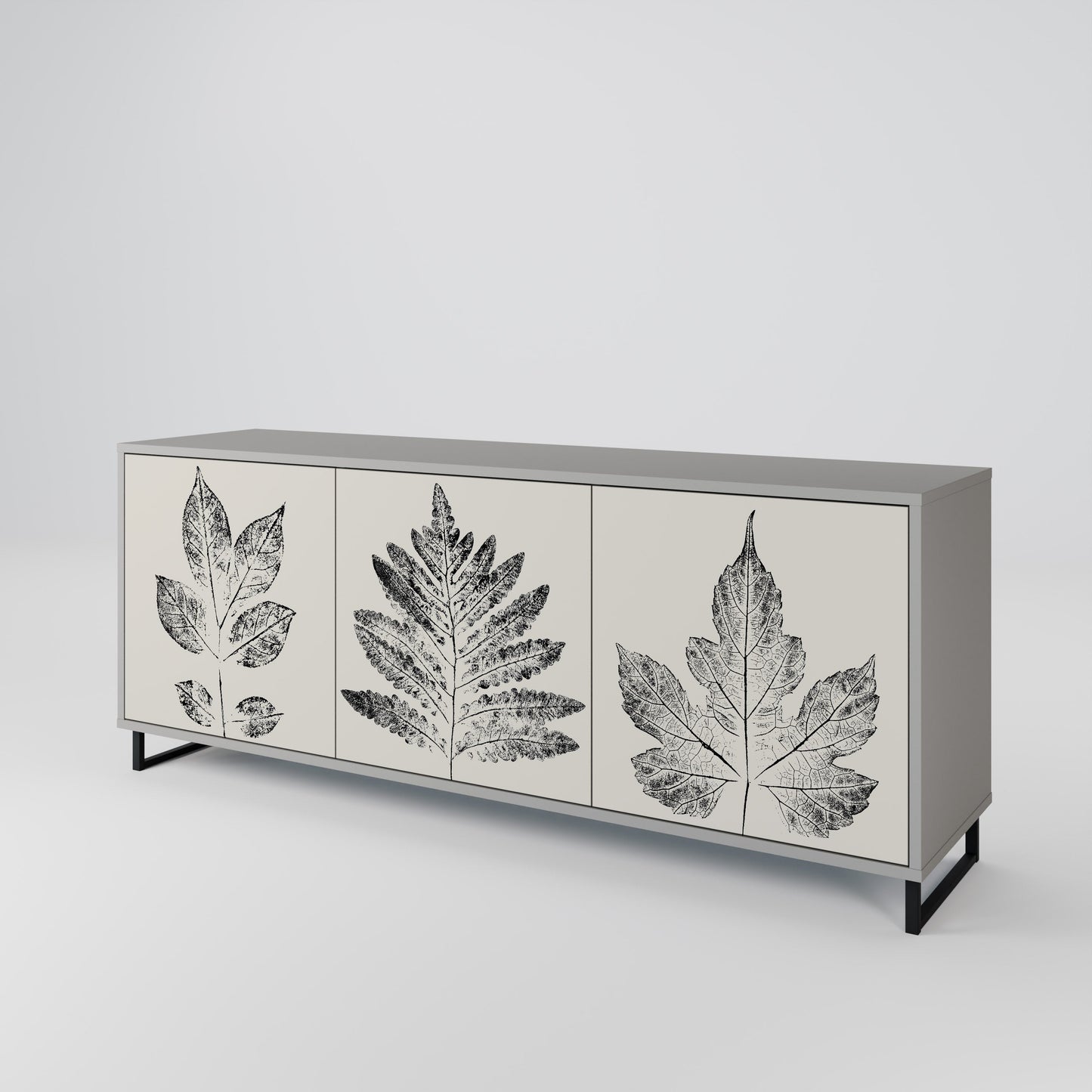 LEAFY STAMPS 3-Door Sideboard in Grey Finish
