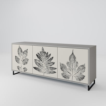 LEAFY STAMPS 3-Door Sideboard in Grey Finish