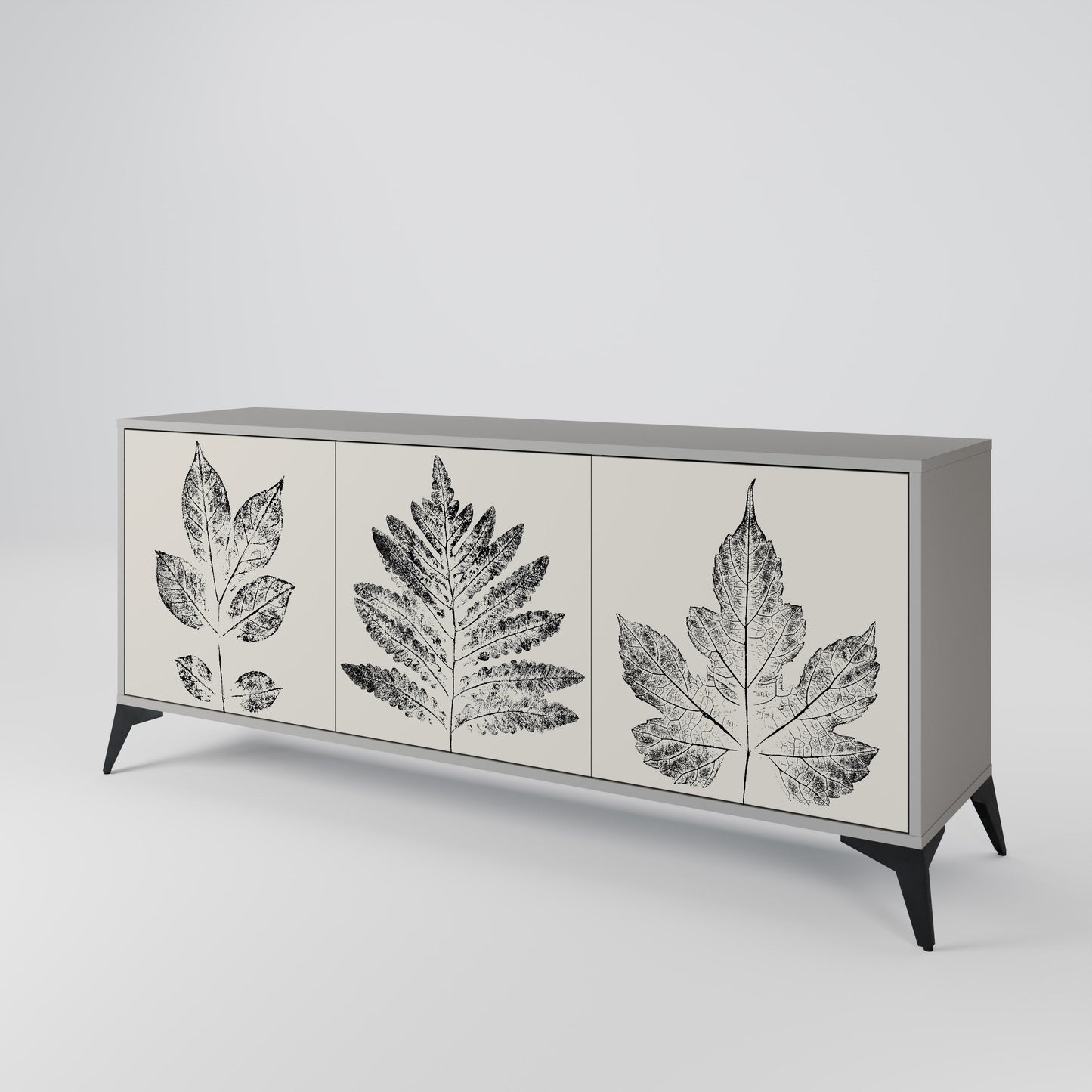 LEAFY STAMPS 3-Door Sideboard in Grey Finish