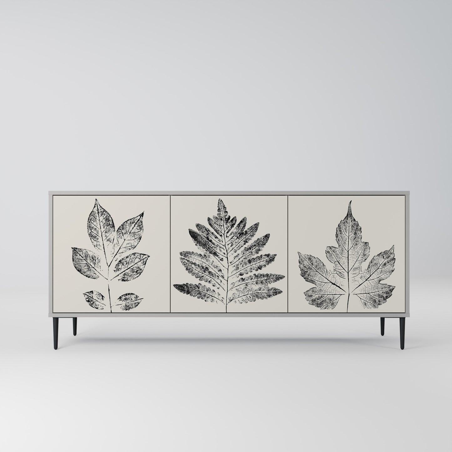 LEAFY STAMPS 3-Door Sideboard in Grey Finish