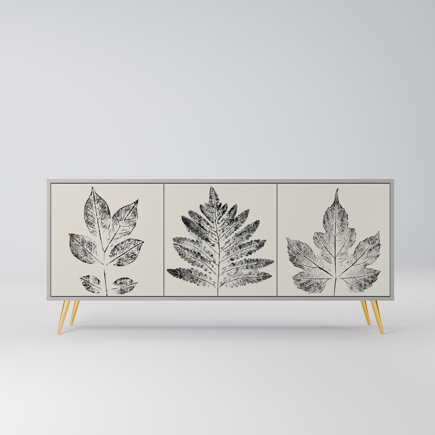 LEAFY STAMPS 3-Door Sideboard in Grey Finish
