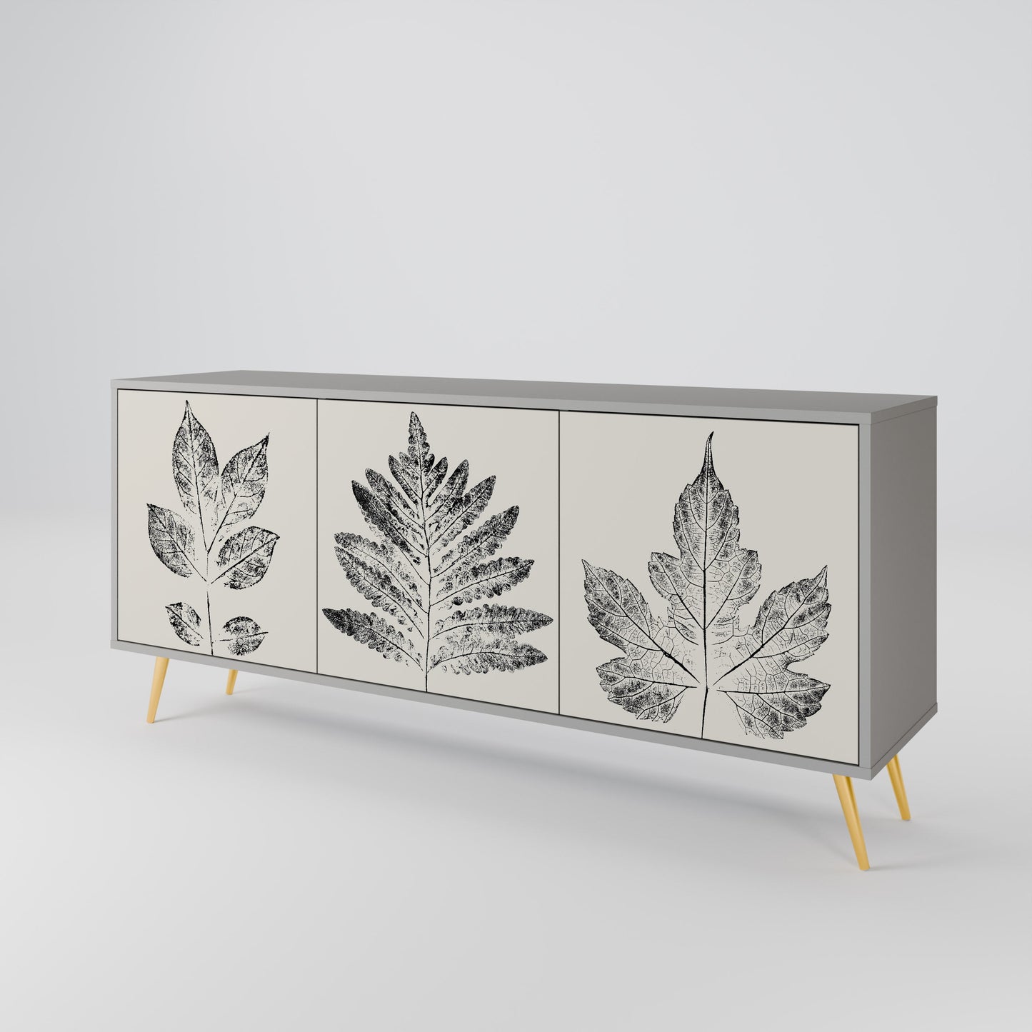 LEAFY STAMPS 3-Door Sideboard in Grey Finish