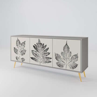 LEAFY STAMPS 3-Door Sideboard in Grey Finish