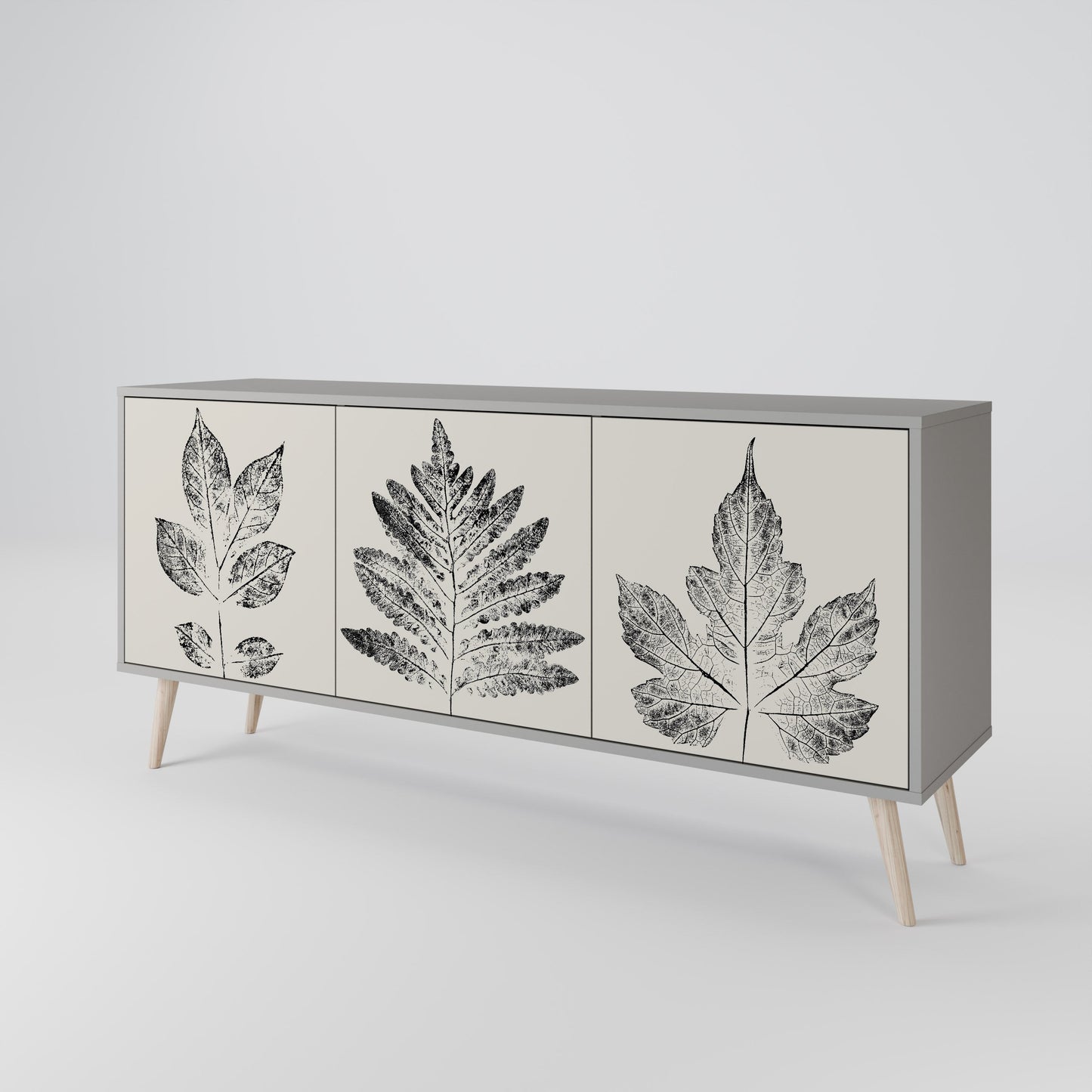 LEAFY STAMPS 3-Door Sideboard in Grey Finish