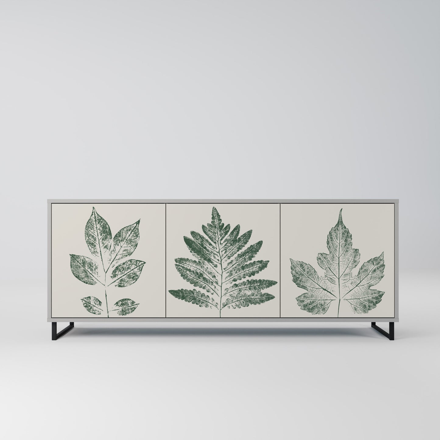 GREEN LEAFY STAMPS 3-Door Sideboard in Grey Finish