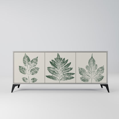 GREEN LEAFY STAMPS 3-Door Sideboard in Grey Finish