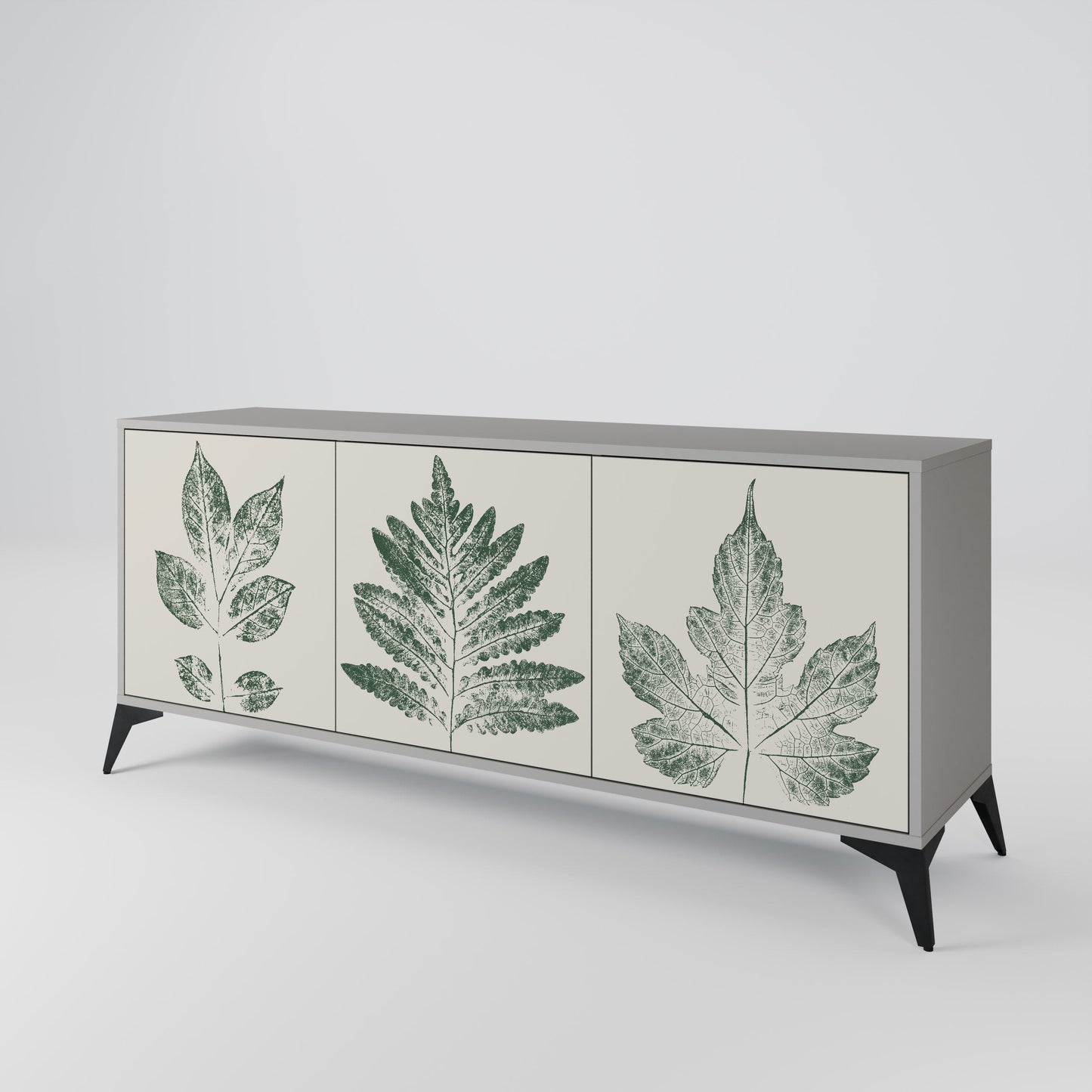 GREEN LEAFY STAMPS 3-Door Sideboard in Grey Finish