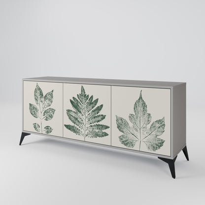 GREEN LEAFY STAMPS 3-Door Sideboard in Grey Finish