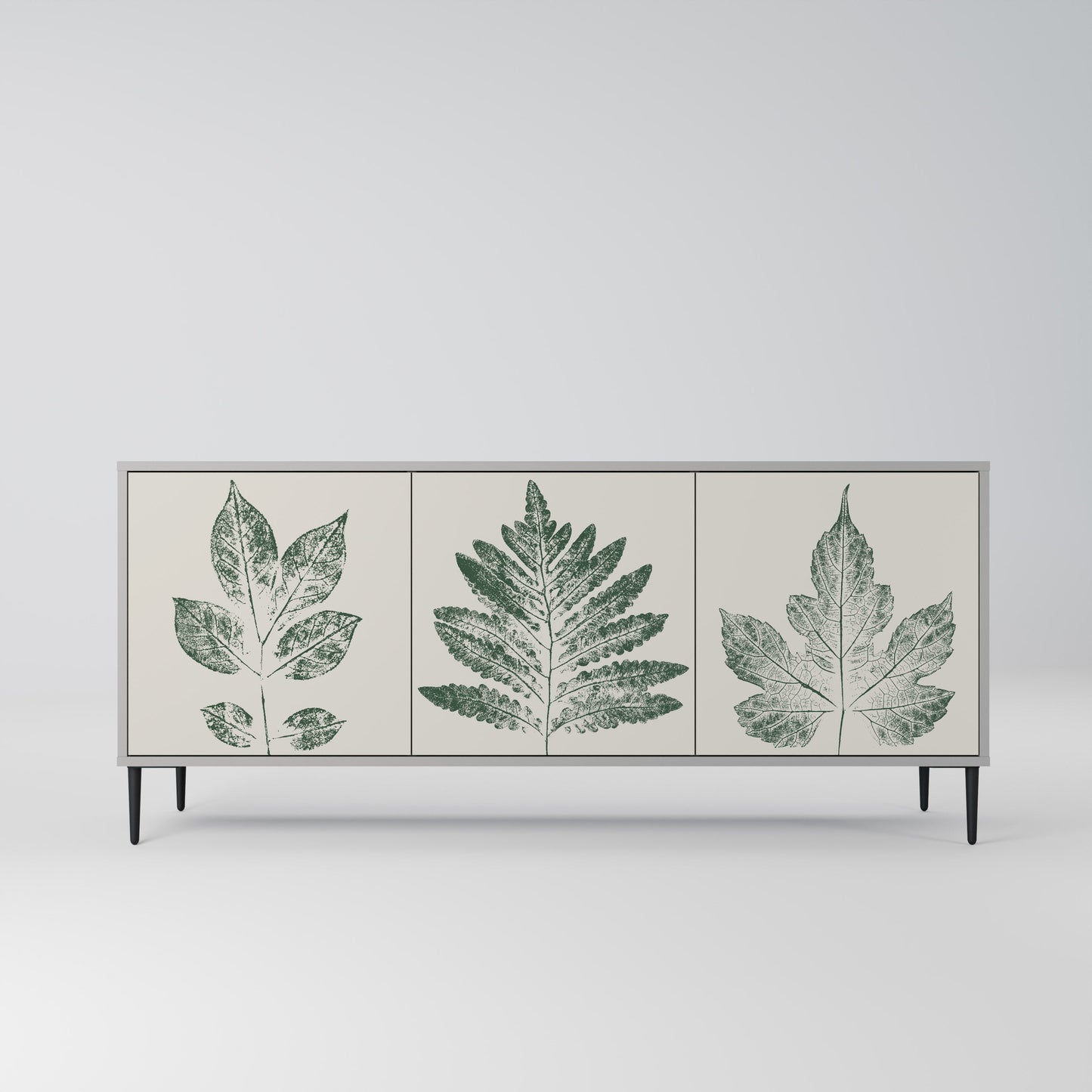 GREEN LEAFY STAMPS 3-Door Sideboard in Grey Finish