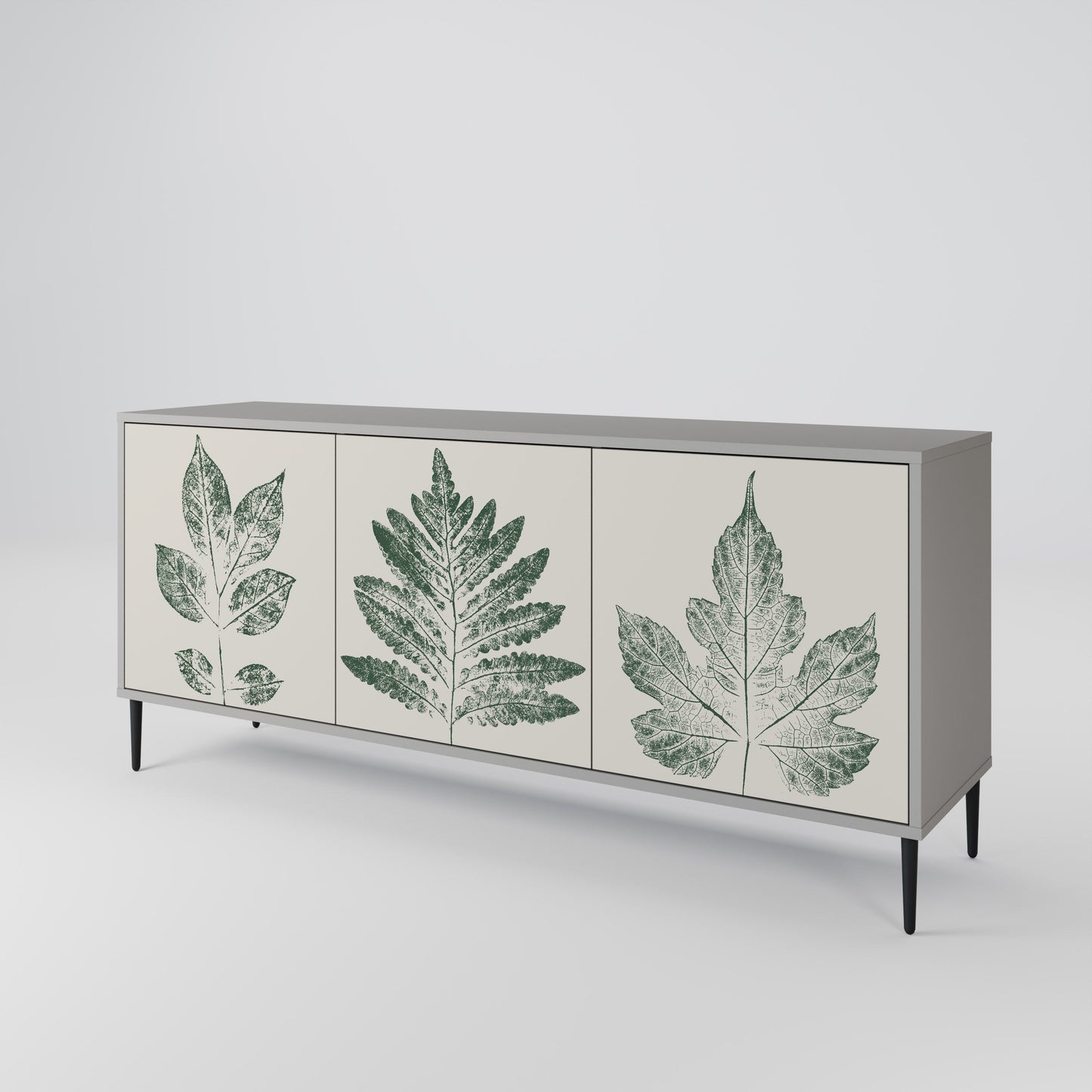 GREEN LEAFY STAMPS 3-Door Sideboard in Grey Finish