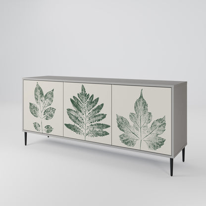 GREEN LEAFY STAMPS 3-Door Sideboard in Grey Finish