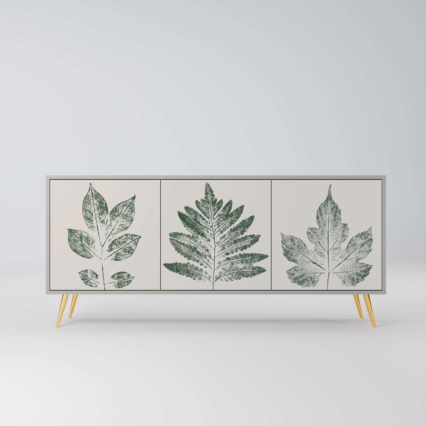 GREEN LEAFY STAMPS 3-Door Sideboard in Grey Finish