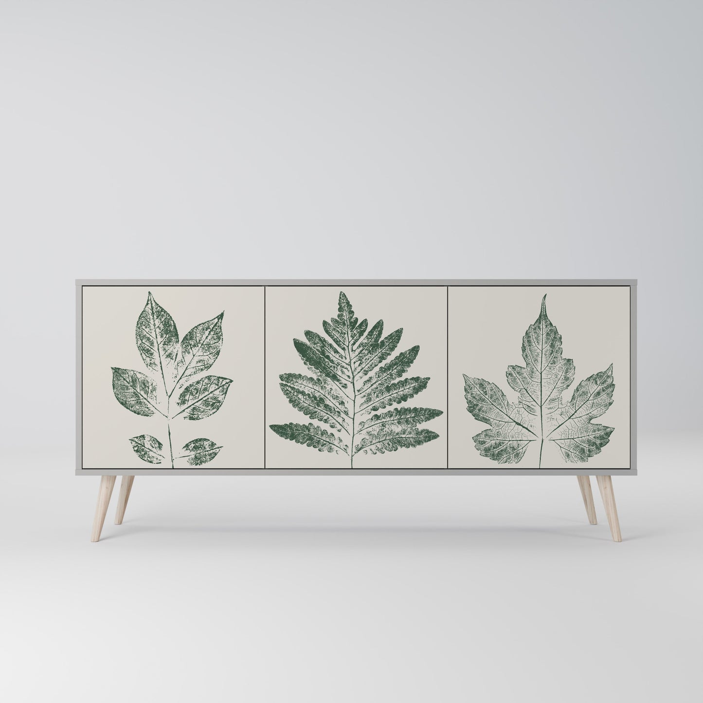 GREEN LEAFY STAMPS 3-Door Sideboard in Grey Finish