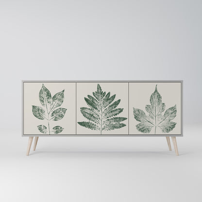 GREEN LEAFY STAMPS 3-Door Sideboard in Grey Finish