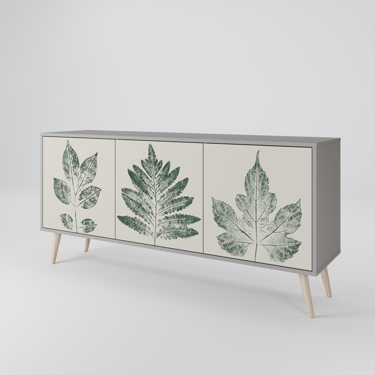 GREEN LEAFY STAMPS 3-Door Sideboard in Grey Finish