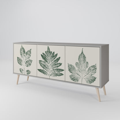 GREEN LEAFY STAMPS 3-Door Sideboard in Grey Finish