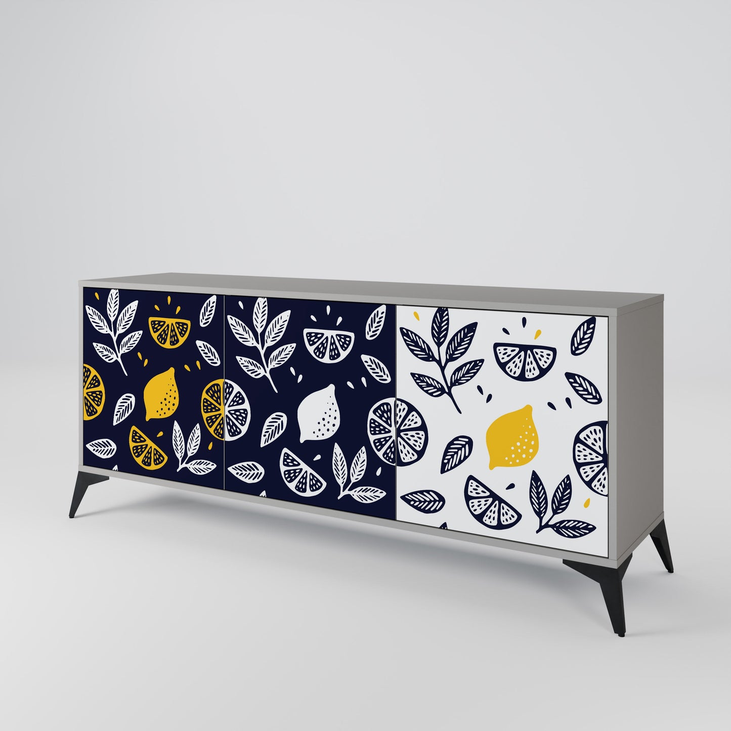 CITRUS BLACK AND WHITE 3-Door Sideboard in Grey Finish