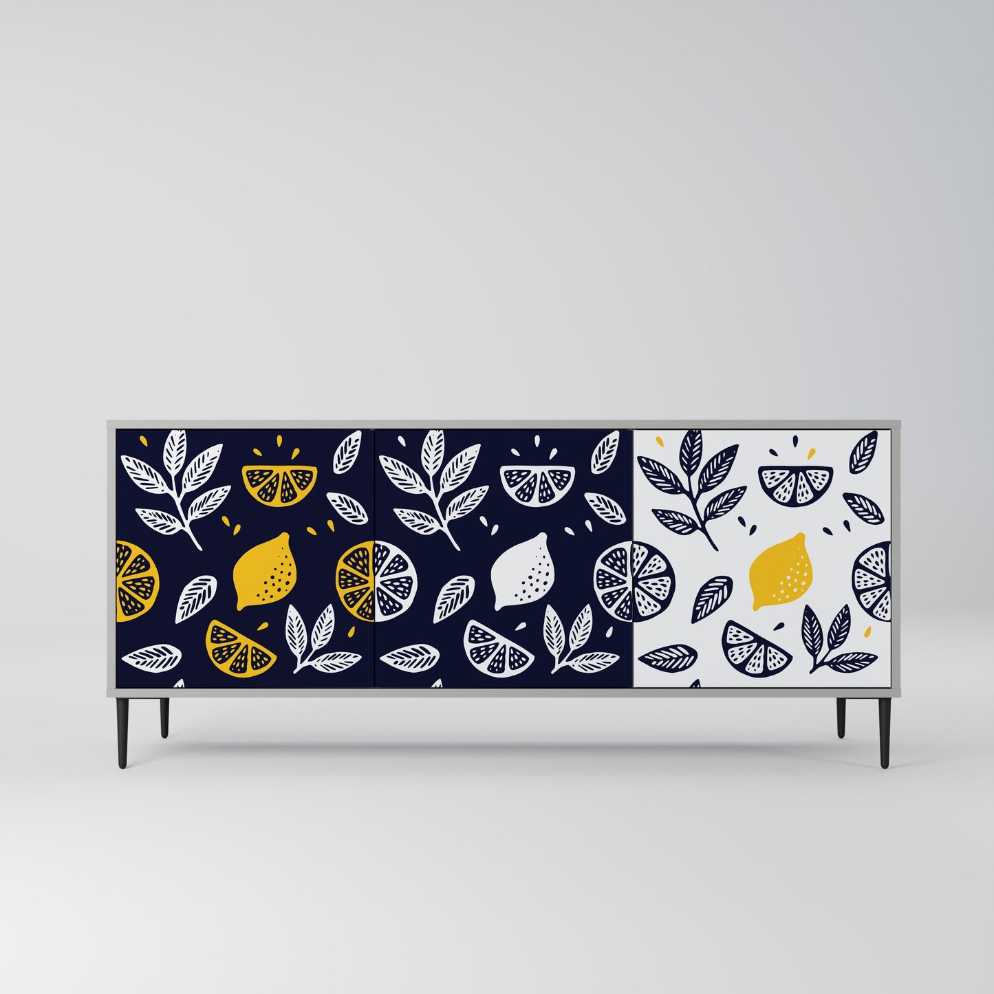 CITRUS BLACK AND WHITE 3-Door Sideboard in Grey Finish