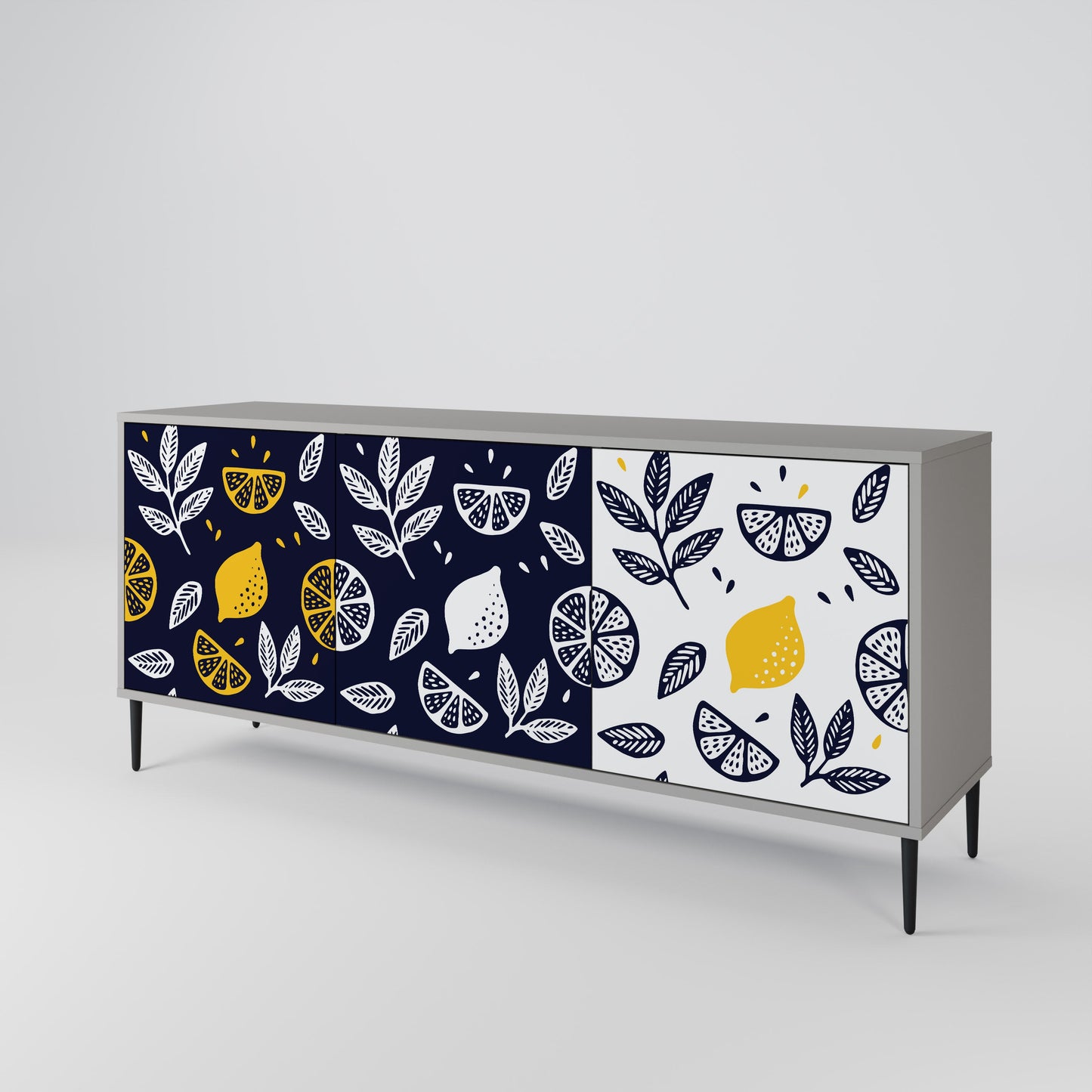 CITRUS BLACK AND WHITE 3-Door Sideboard in Grey Finish
