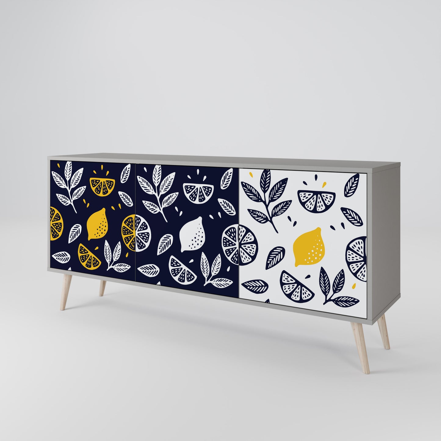 CITRUS BLACK AND WHITE 3-Door Sideboard in Grey Finish