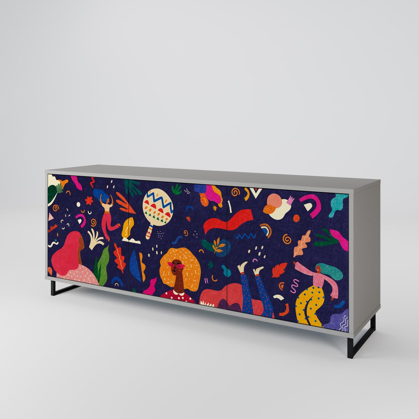 FESTIVE PLEASURES 3-Door Sideboard in Grey Finish