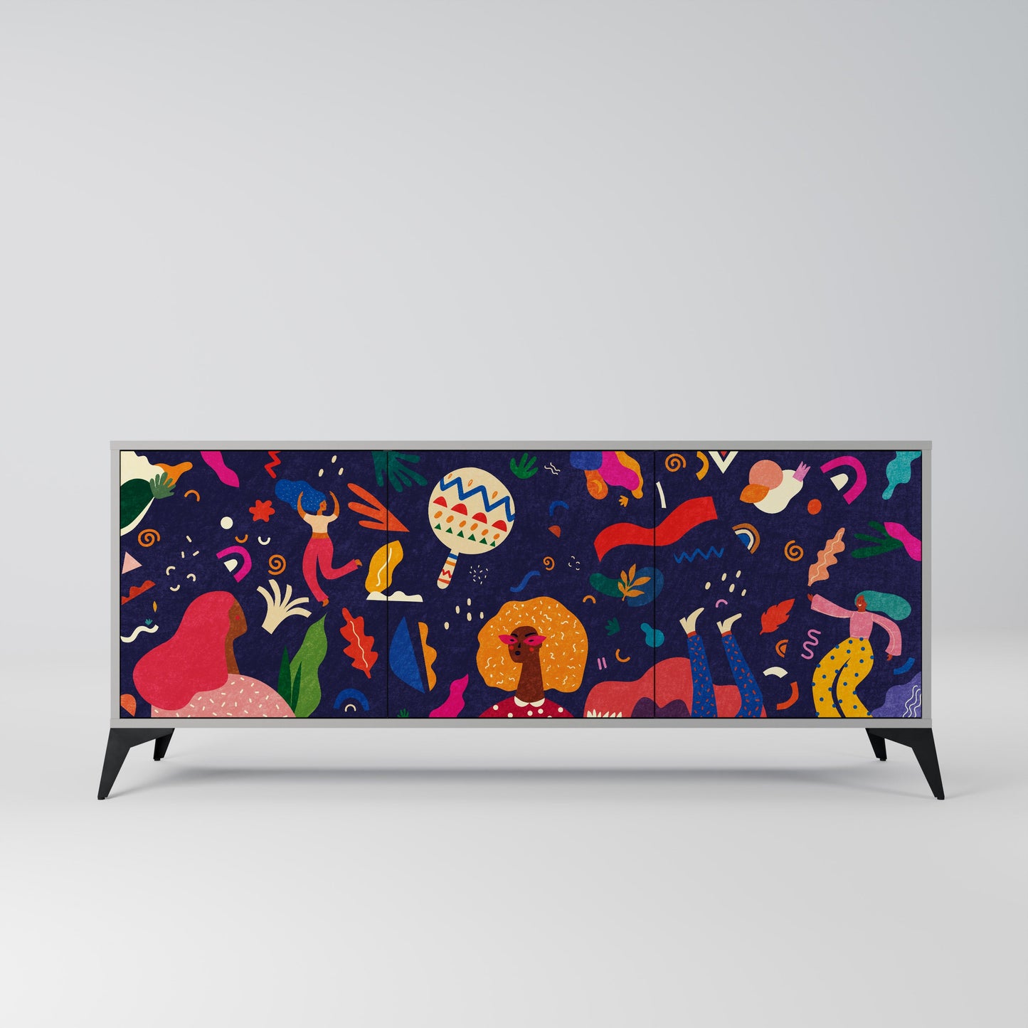 FESTIVE PLEASURES 3-Door Sideboard in Grey Finish