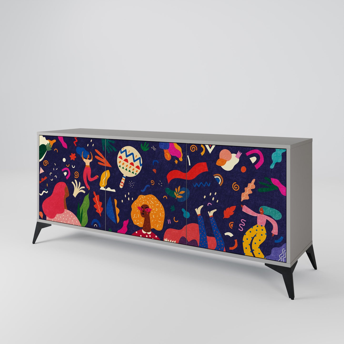 FESTIVE PLEASURES 3-Door Sideboard in Grey Finish