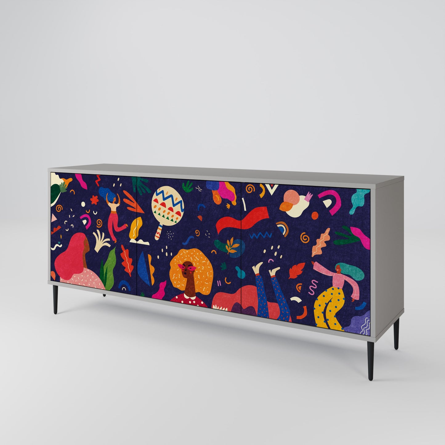 FESTIVE PLEASURES 3-Door Sideboard in Grey Finish