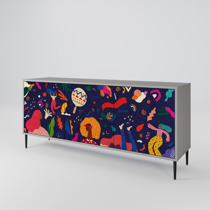 FESTIVE PLEASURES 3-Door Sideboard in Grey Finish