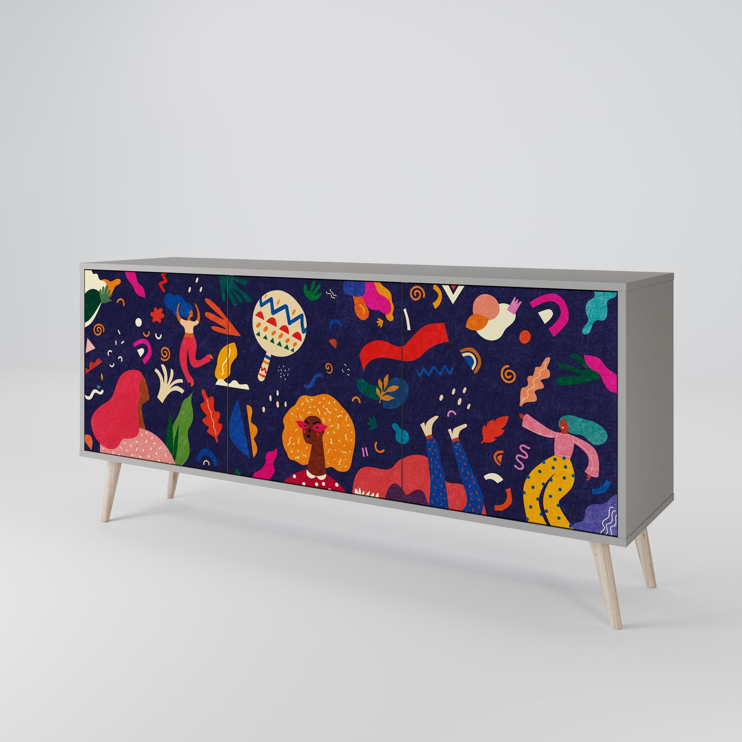 FESTIVE PLEASURES 3-Door Sideboard in Grey Finish