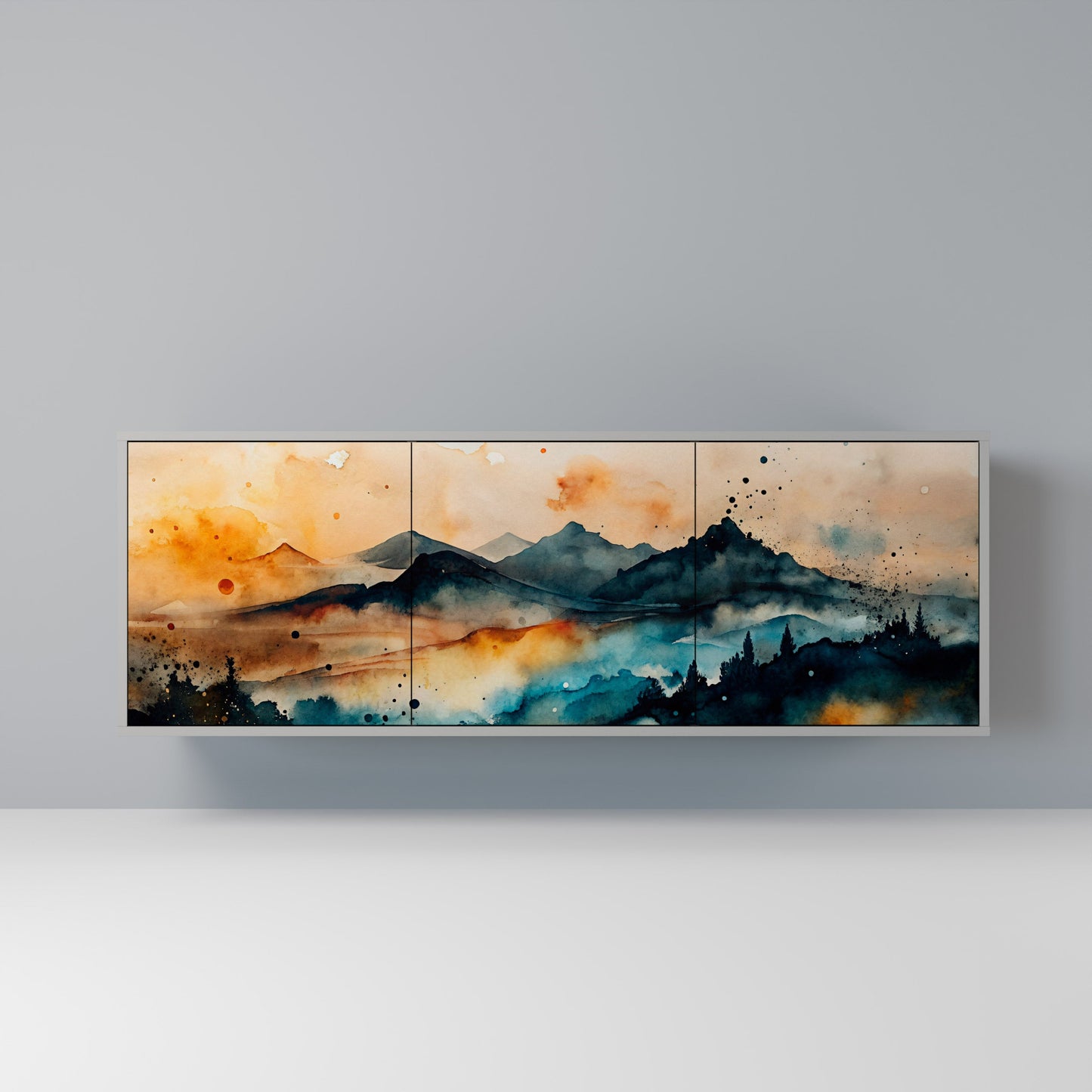 OMINOUS MOUNTAINS 3-Door Sideboard in Grey Finish