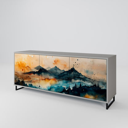 OMINOUS MOUNTAINS 3-Door Sideboard in Grey Finish