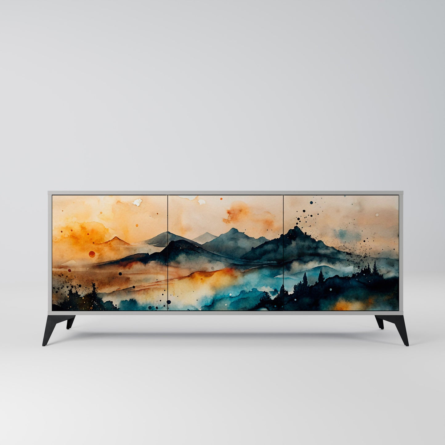 OMINOUS MOUNTAINS 3-Door Sideboard in Grey Finish