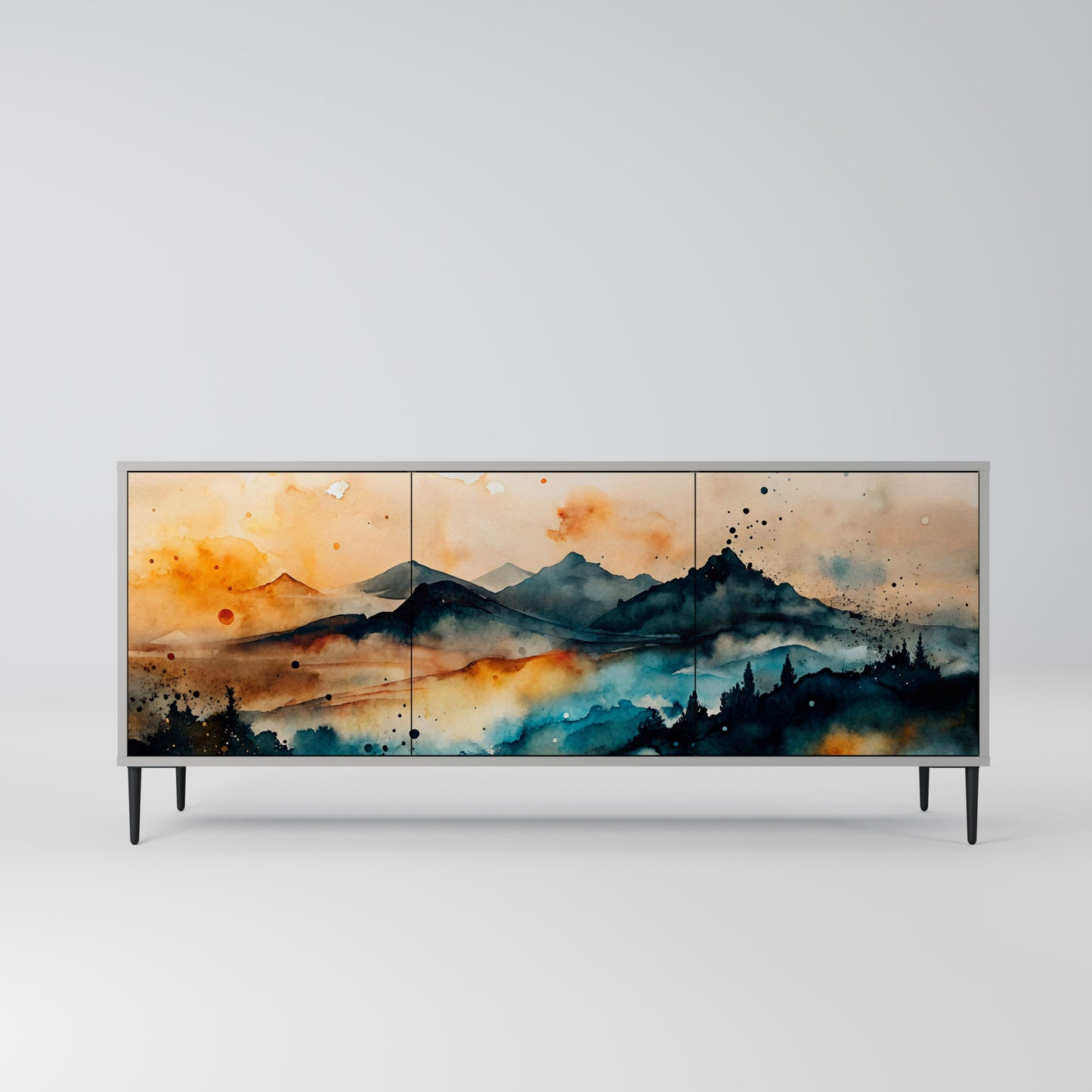OMINOUS MOUNTAINS 3-Door Sideboard in Grey Finish