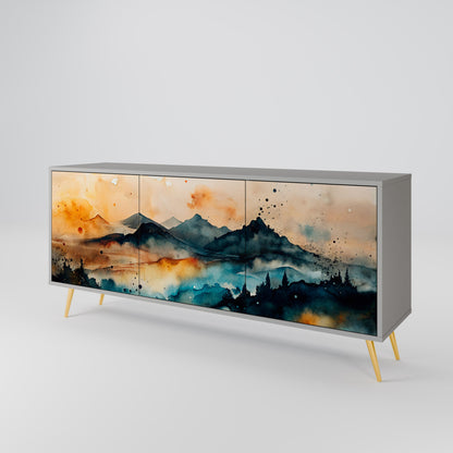 OMINOUS MOUNTAINS 3-Door Sideboard in Grey Finish