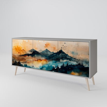 OMINOUS MOUNTAINS 3-Door Sideboard in Grey Finish