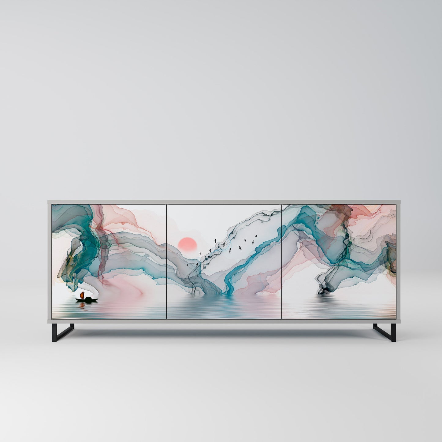 VELVET CROSSING 3-Door Sideboard in Grey Finish