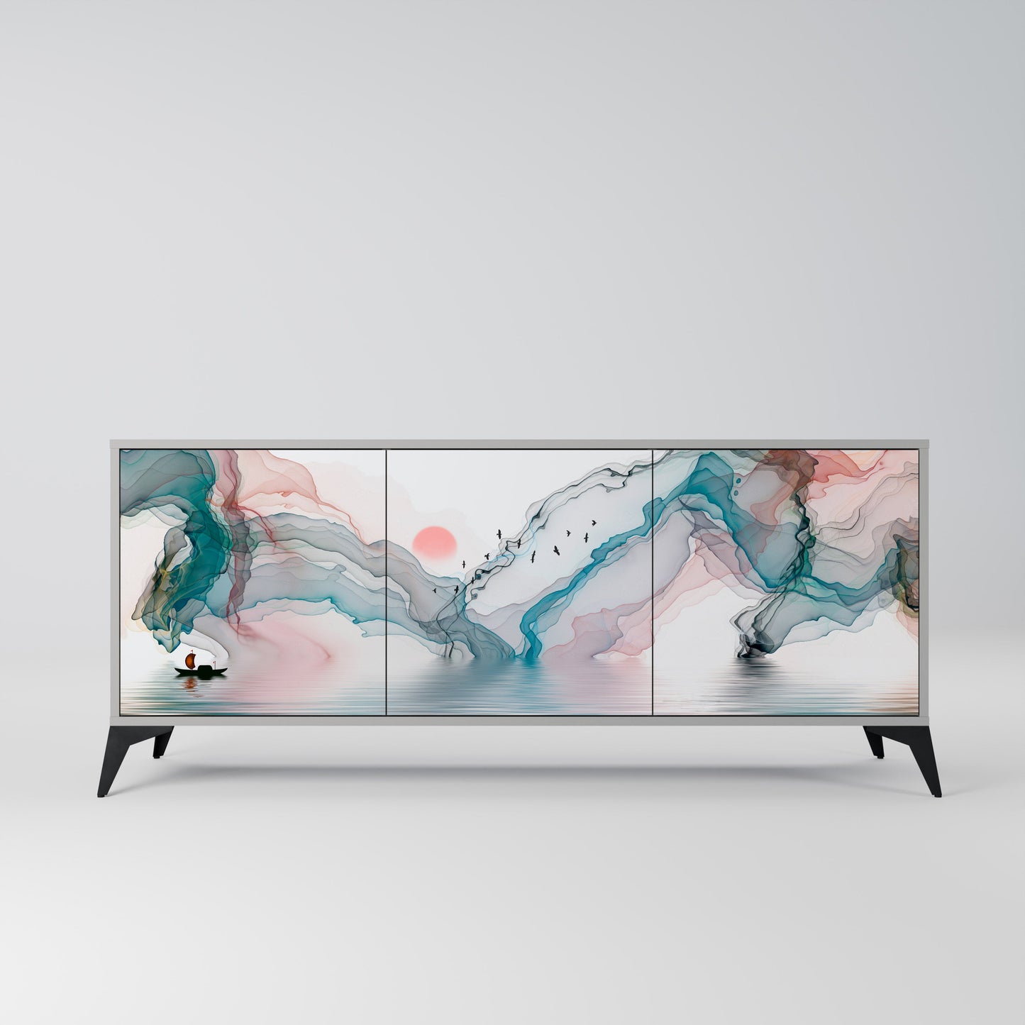 VELVET CROSSING 3-Door Sideboard in Grey Finish