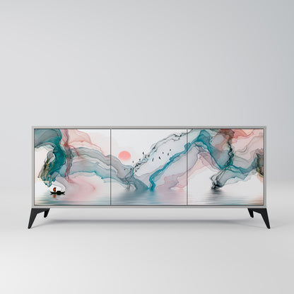 VELVET CROSSING 3-Door Sideboard in Grey Finish